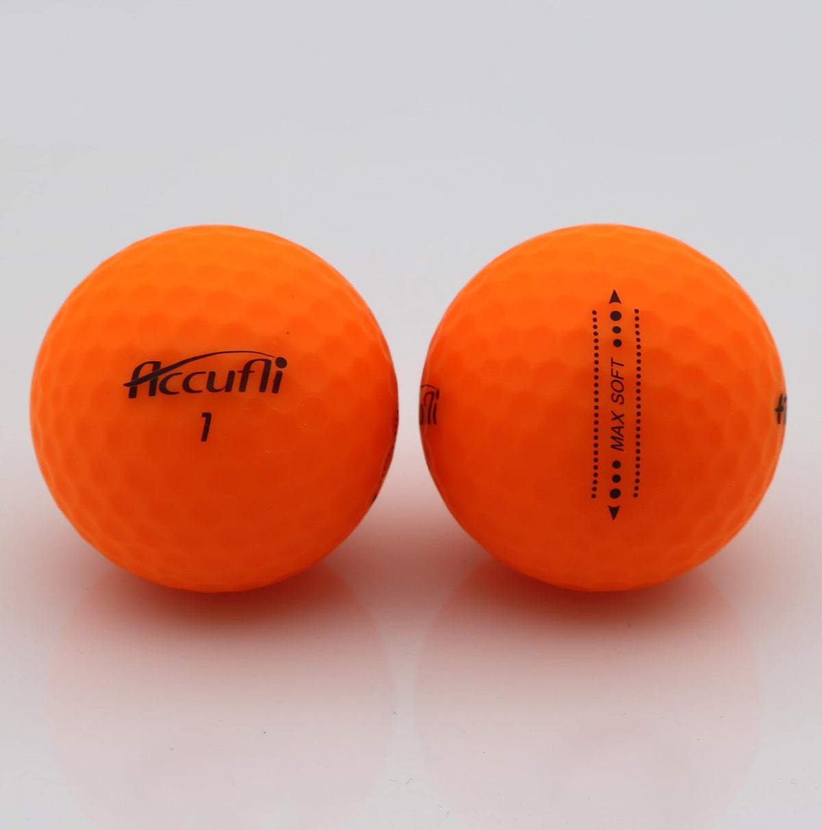 ACCUFLI Max Soft matte orange 12pk close-up dimples emphasize aerodynamics and flight stability