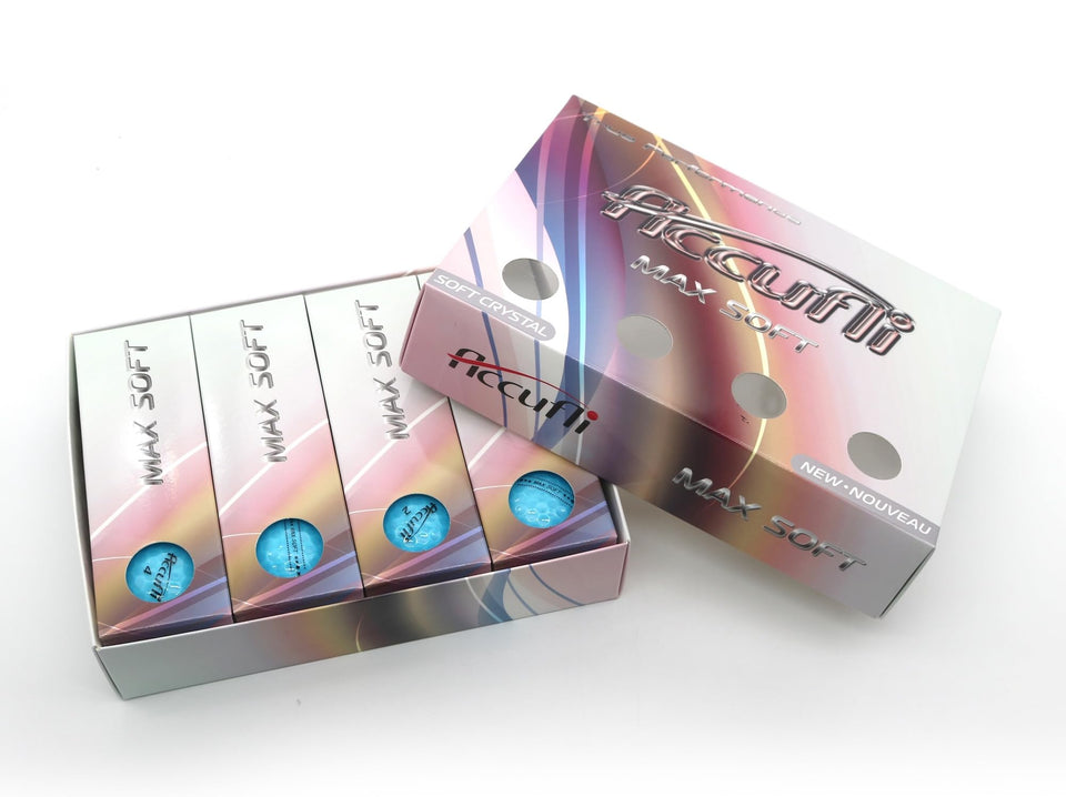 ACCUFLI Max Soft golf balls with crystal blue cover for premium visibility on greens