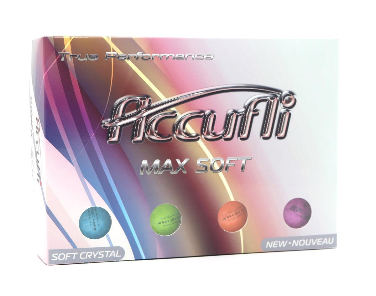 Crystal cover with icons on ACCUFLI Max Soft Golf Balls for visibility and style.