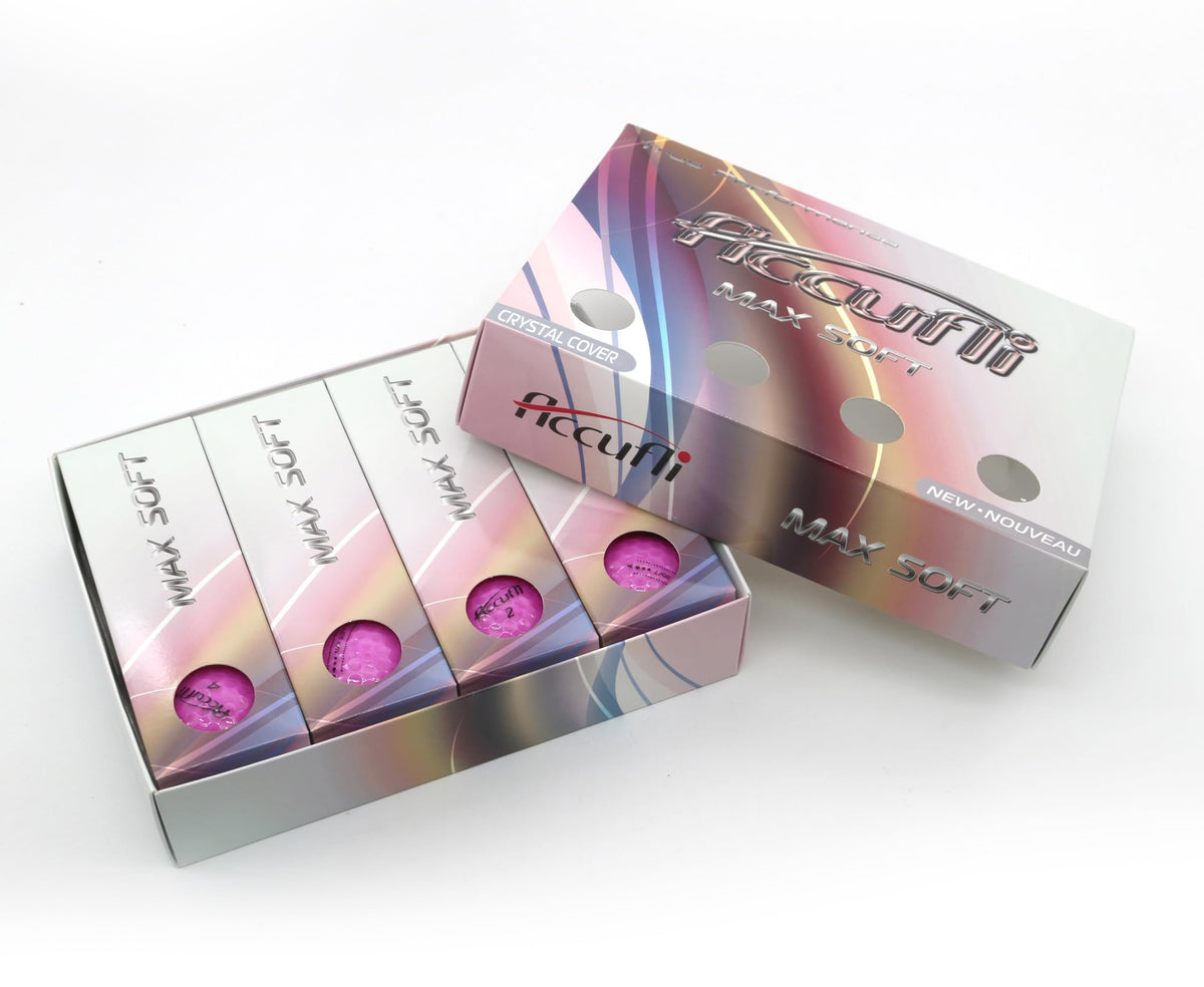ACCUFLI Max Soft Golf Balls crystal purple 12pk front view highlighting premium soft feel