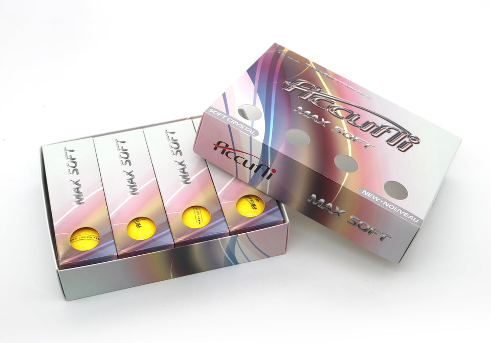 ACCUFLI Max Soft golf balls with crystal yellow cover for visibility and soft feel.