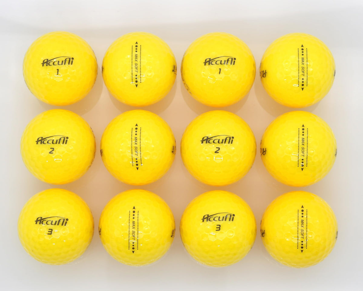 Close-up of the hybrid ionomer cover on ACCUFLI Max Soft for durability.