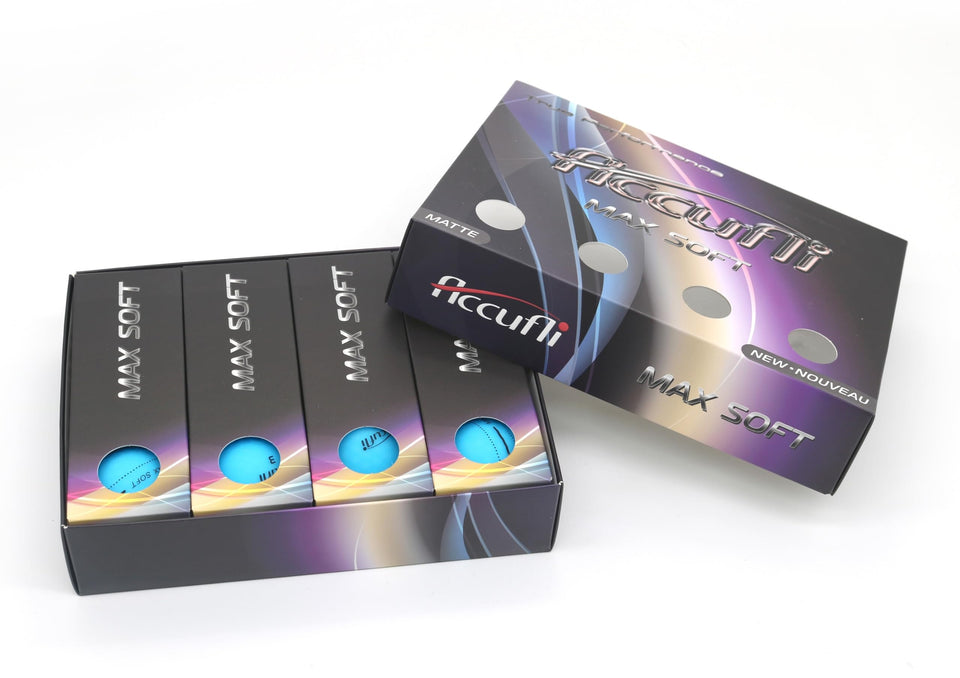 ACCUFLI Max Soft golf balls with matte blue finish for enhanced visibility and soft feel.