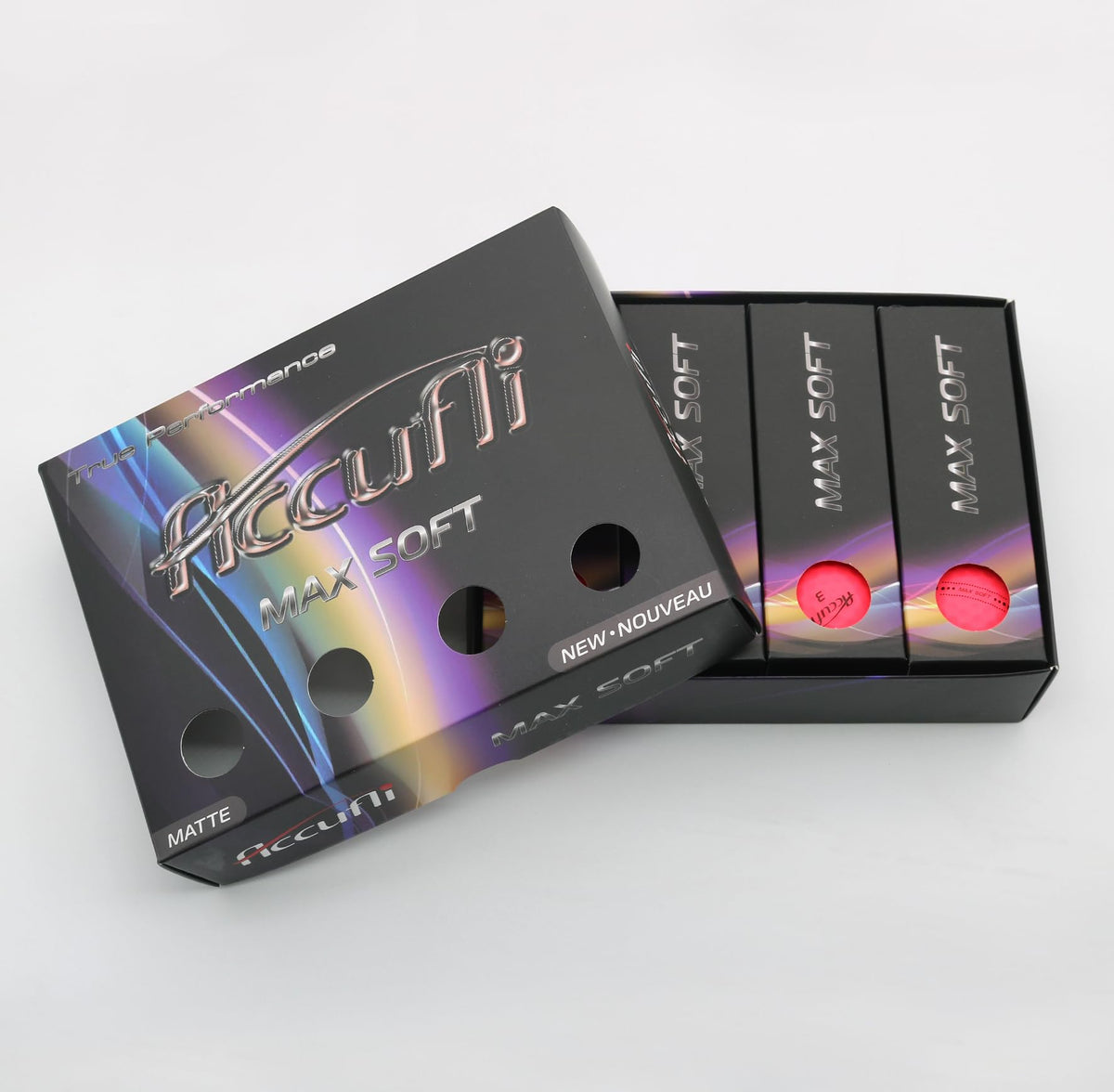ACCUFLI Max Soft matte pink ball cover detail showing soft feel