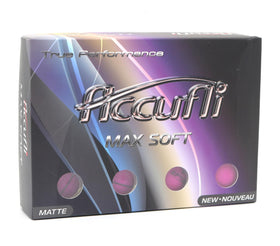 ACCUFLI Max Soft golf balls show hybrid cover and dimples for stable flight.