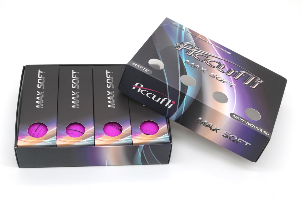 ACCUFLI Max Soft golf balls in matte purple, packed for precision and soft feel on every tee.