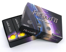 ACCUFLI Max Soft golf balls in flight with aerodynamic dimples for improved stability.