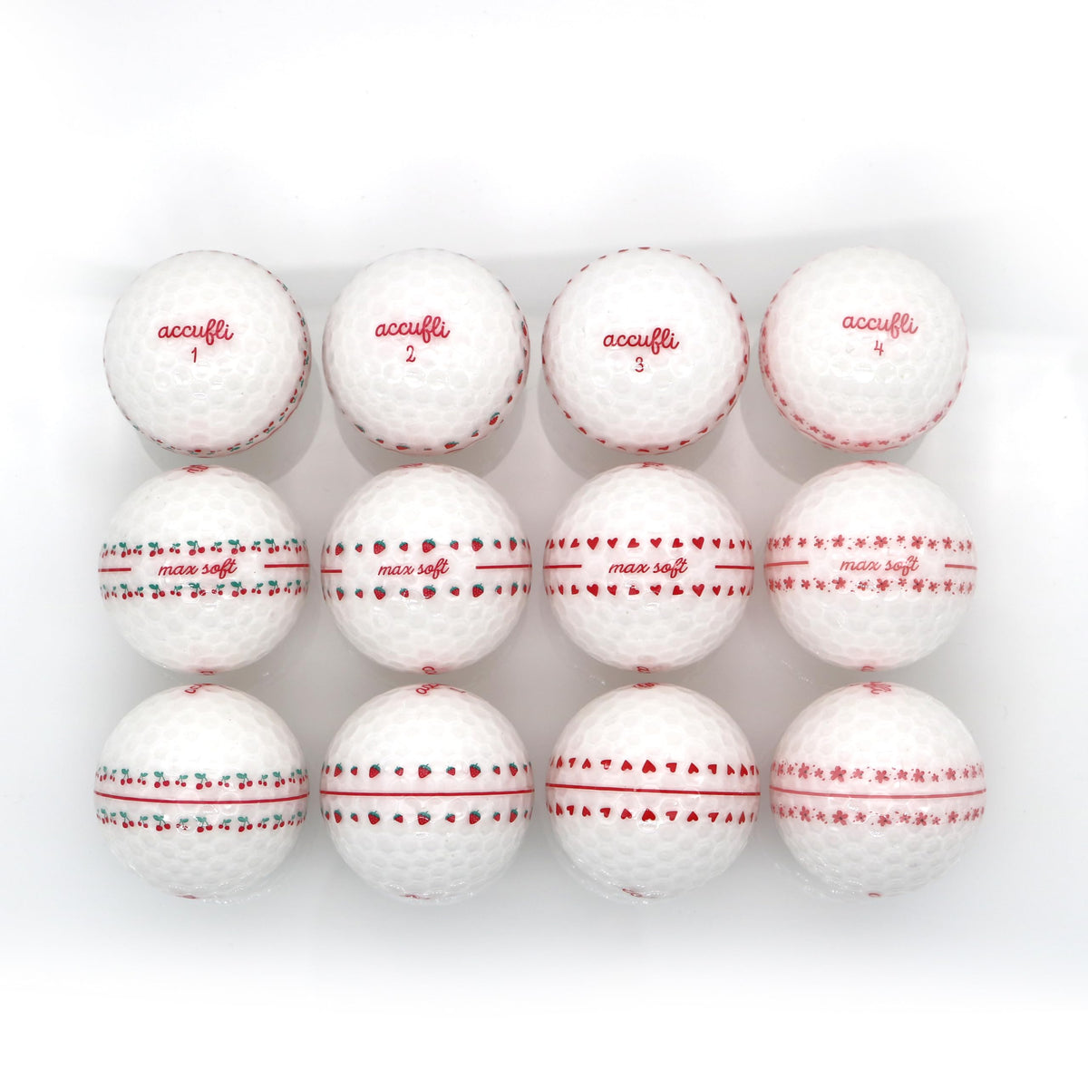 ACCUFLI Max Soft Icon golf balls showing 360° track alignment for easier aiming.