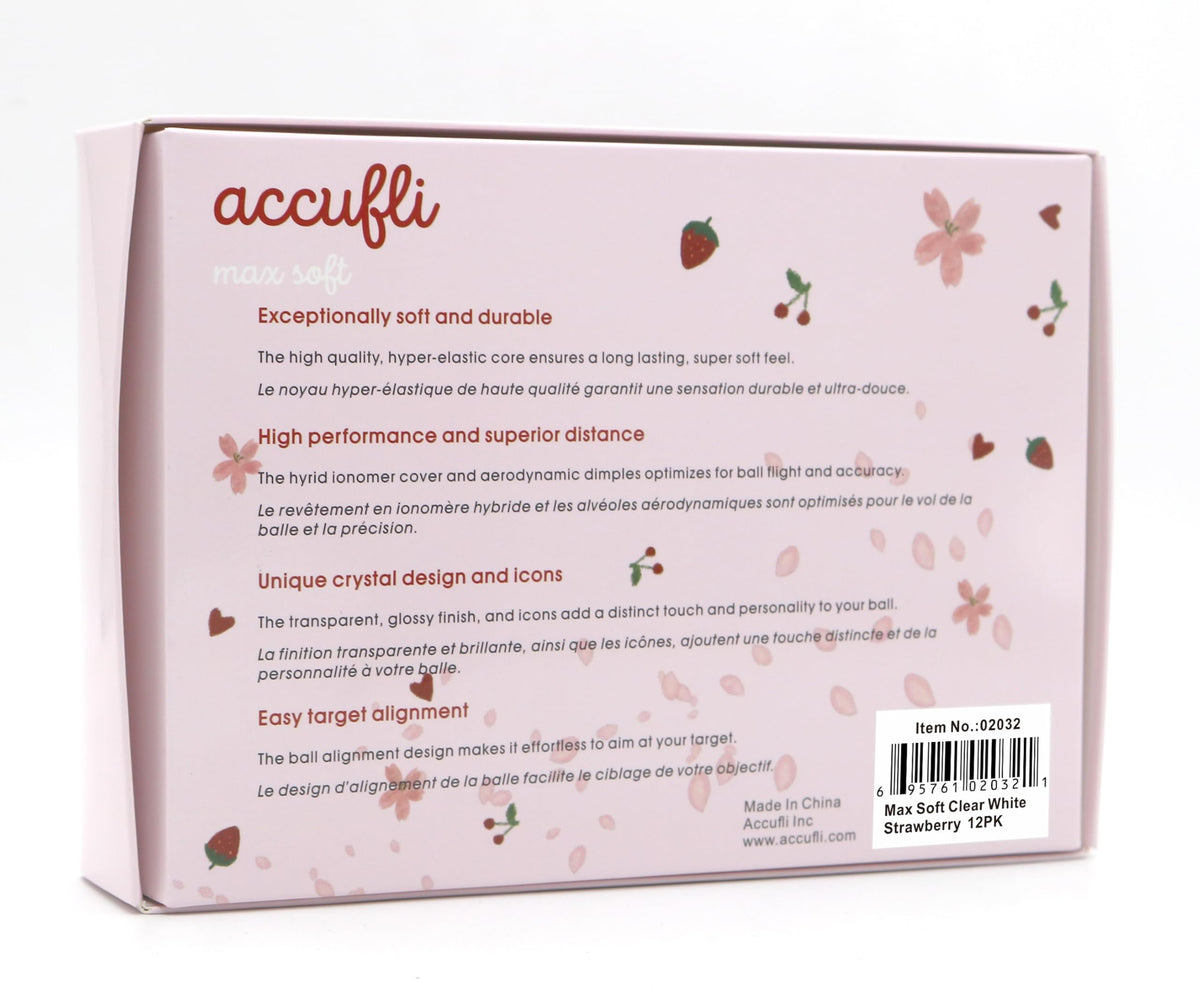 ACCUFLI Max Soft Icon in strawberry pack for visibility on greens.