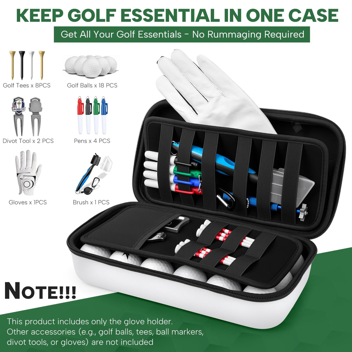 Internal mesh pocket and tee holder keep tees and tools accessible.