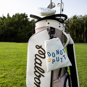 Acebirdie leather golf pouch shows premium texture and durable stitching.