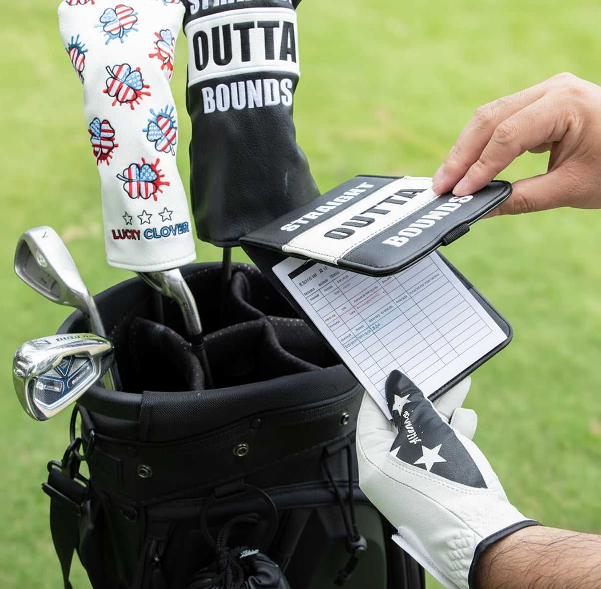 Acebirdie yardage book elastic loop keeps notes secure and accessible.