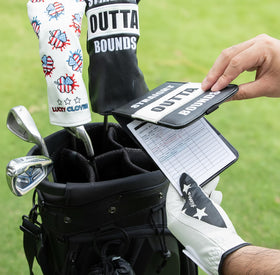 Acebirdie yardage book elastic loop keeps notes secure and accessible.