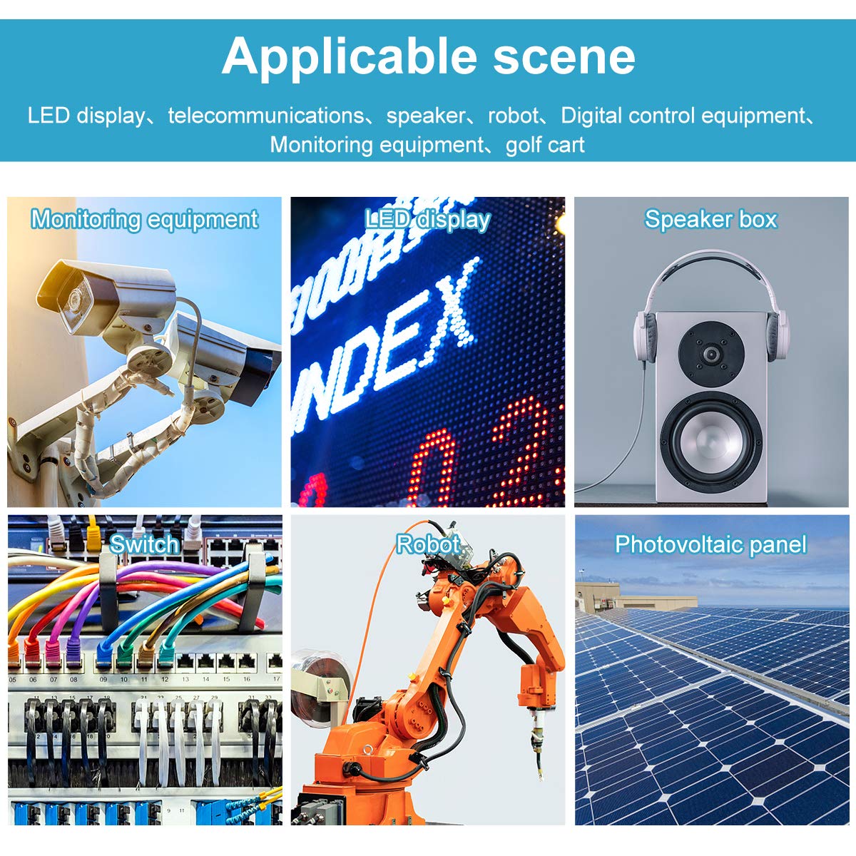 Acridine 12V 30A output powers high-current devices like motors and LEDs