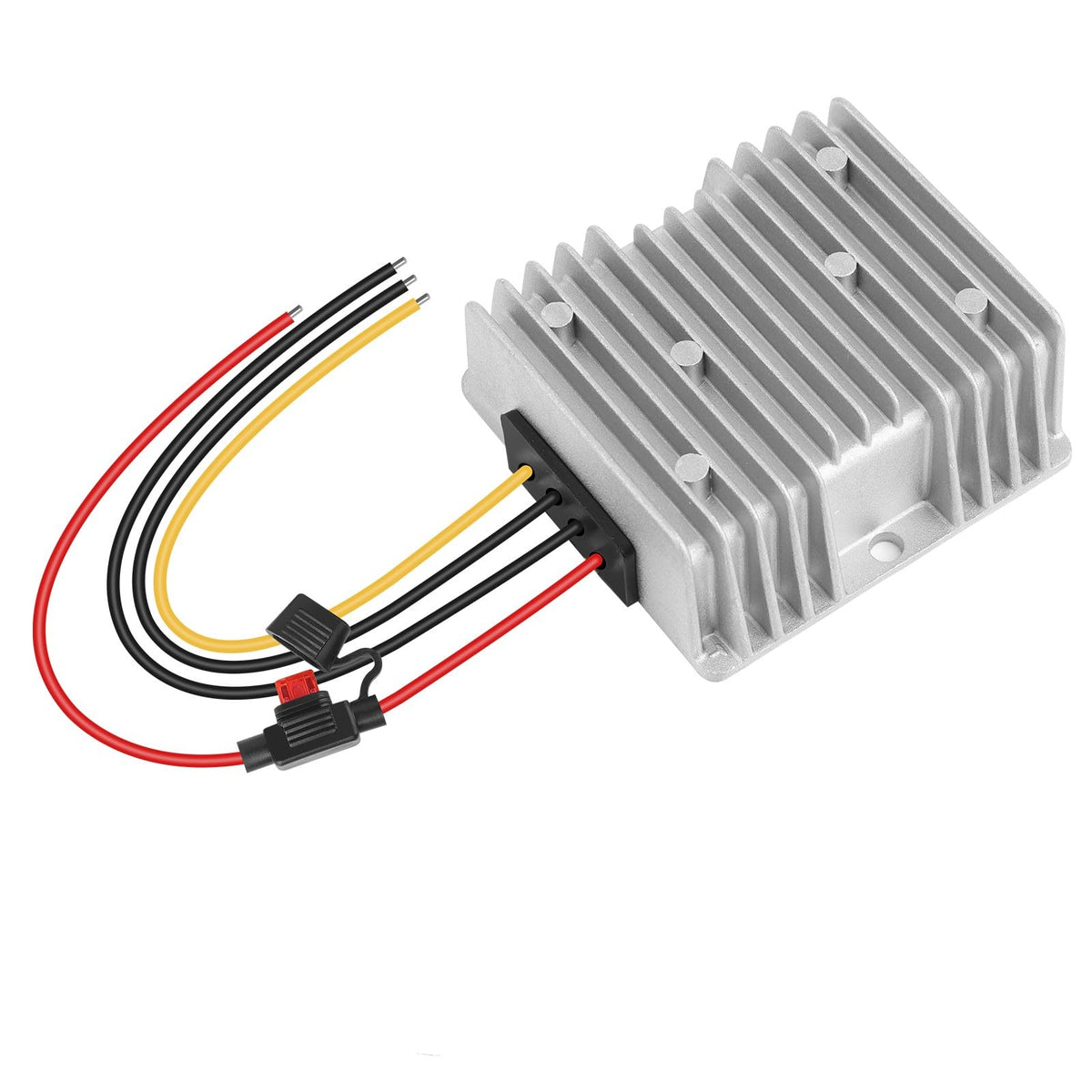 Acridine DC-DC converter front view demonstrates compact rugged design for reliable golf cart power.