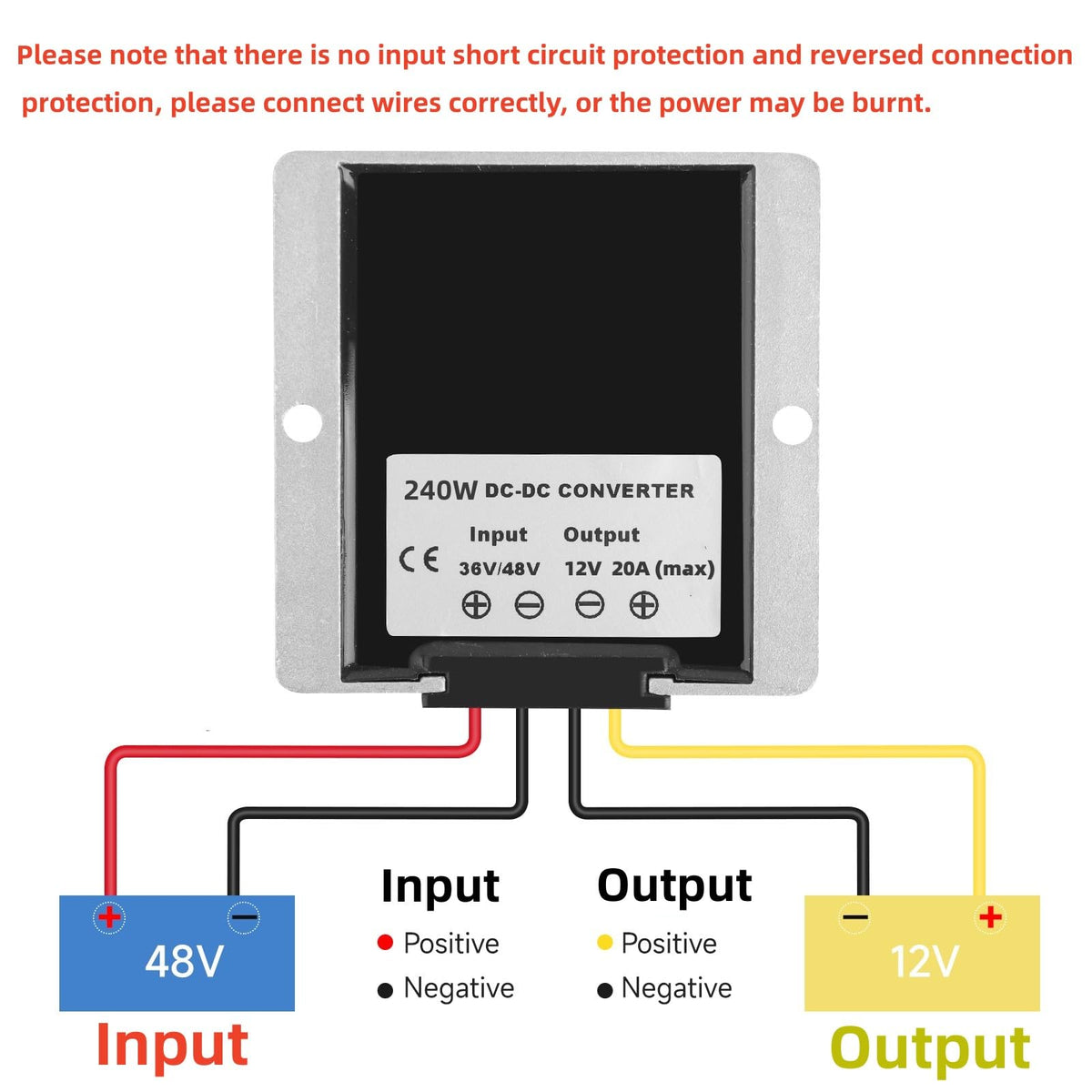 Acridine DC-DC wiring demonstrates 12V output for LEDs and screens.