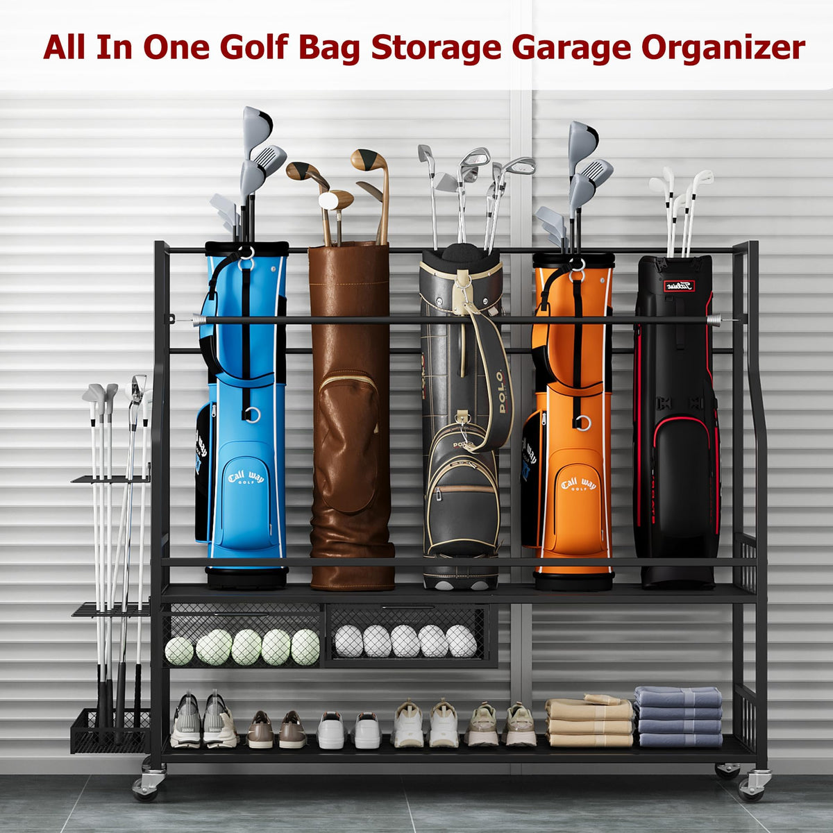 ActiveTrail golf bag storage rack inner compartments neatly separate clubs and gear