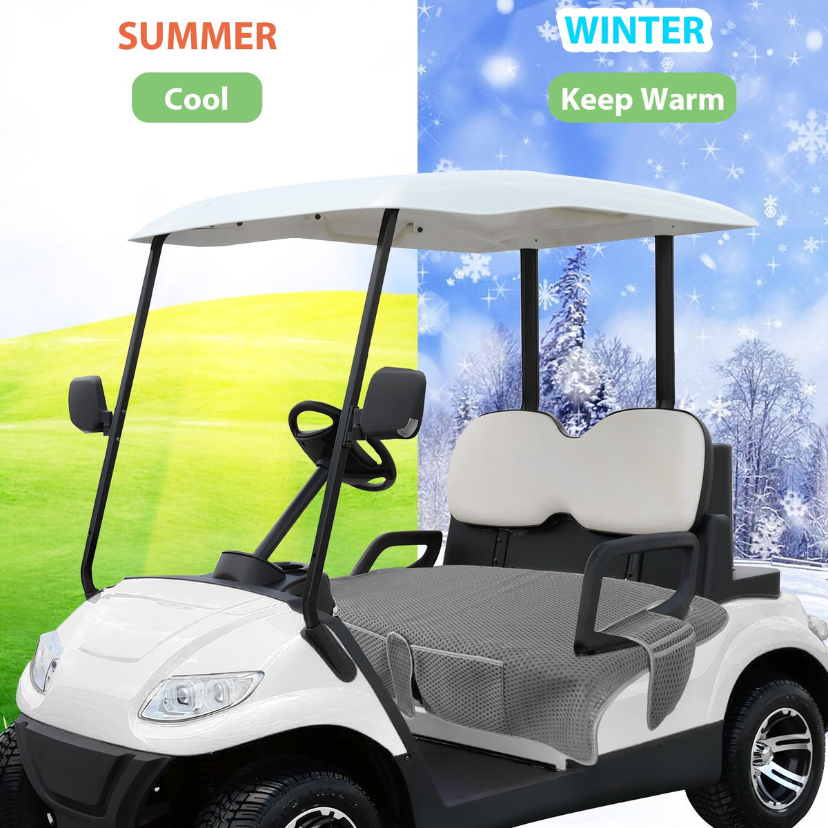 AEROiVi lightweight golf cart blanket for quick setup and removal.