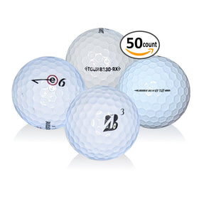 Afford-A-Ball Golf opened pack reveals white Bridgestone mix ready for casual rounds.
