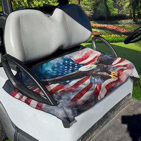 AFPANQZ American Flag Eagle seat cover on a golf cart for durable comfort