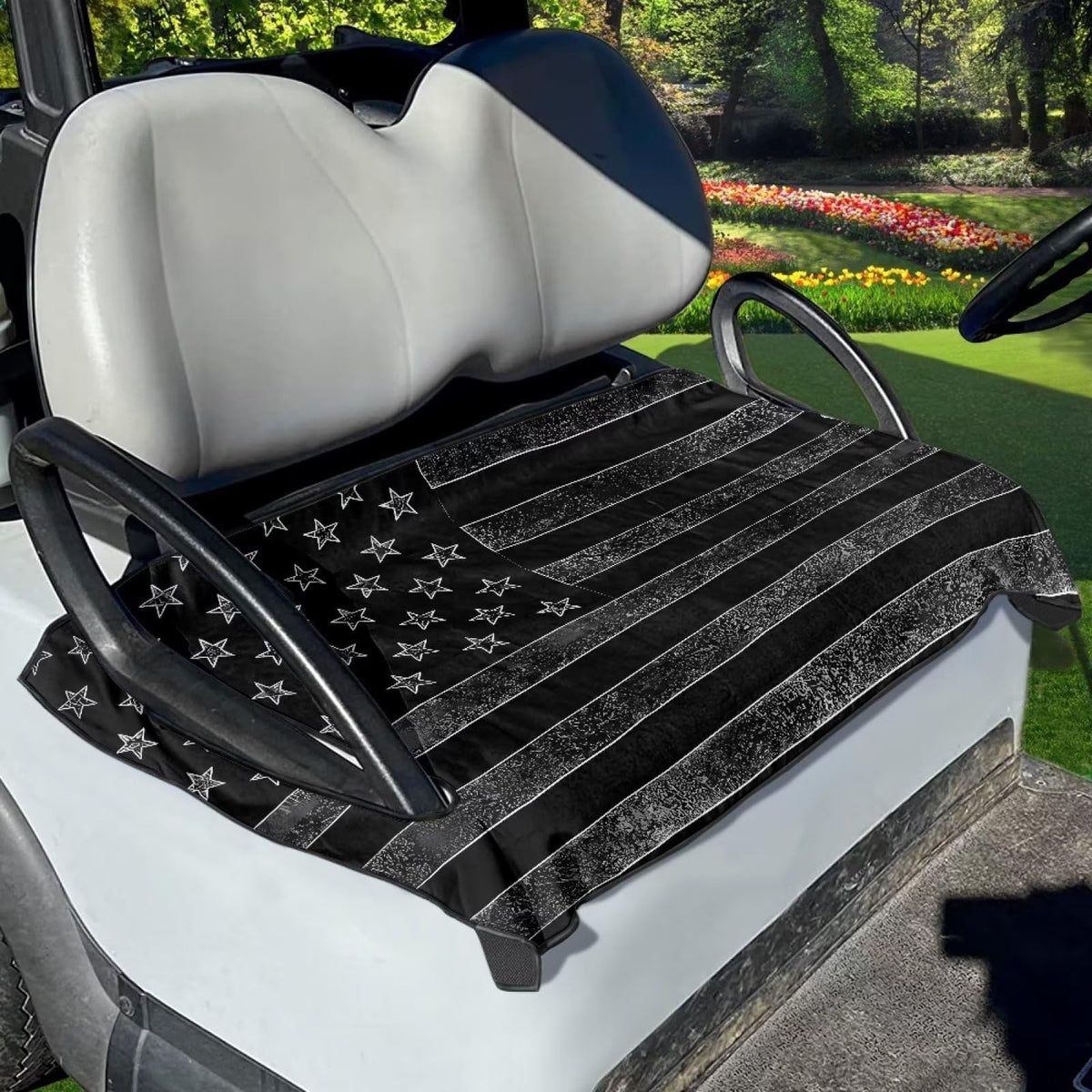 AFPANQZ American Flag seat cover; soft towel texture protects golf cart seats.