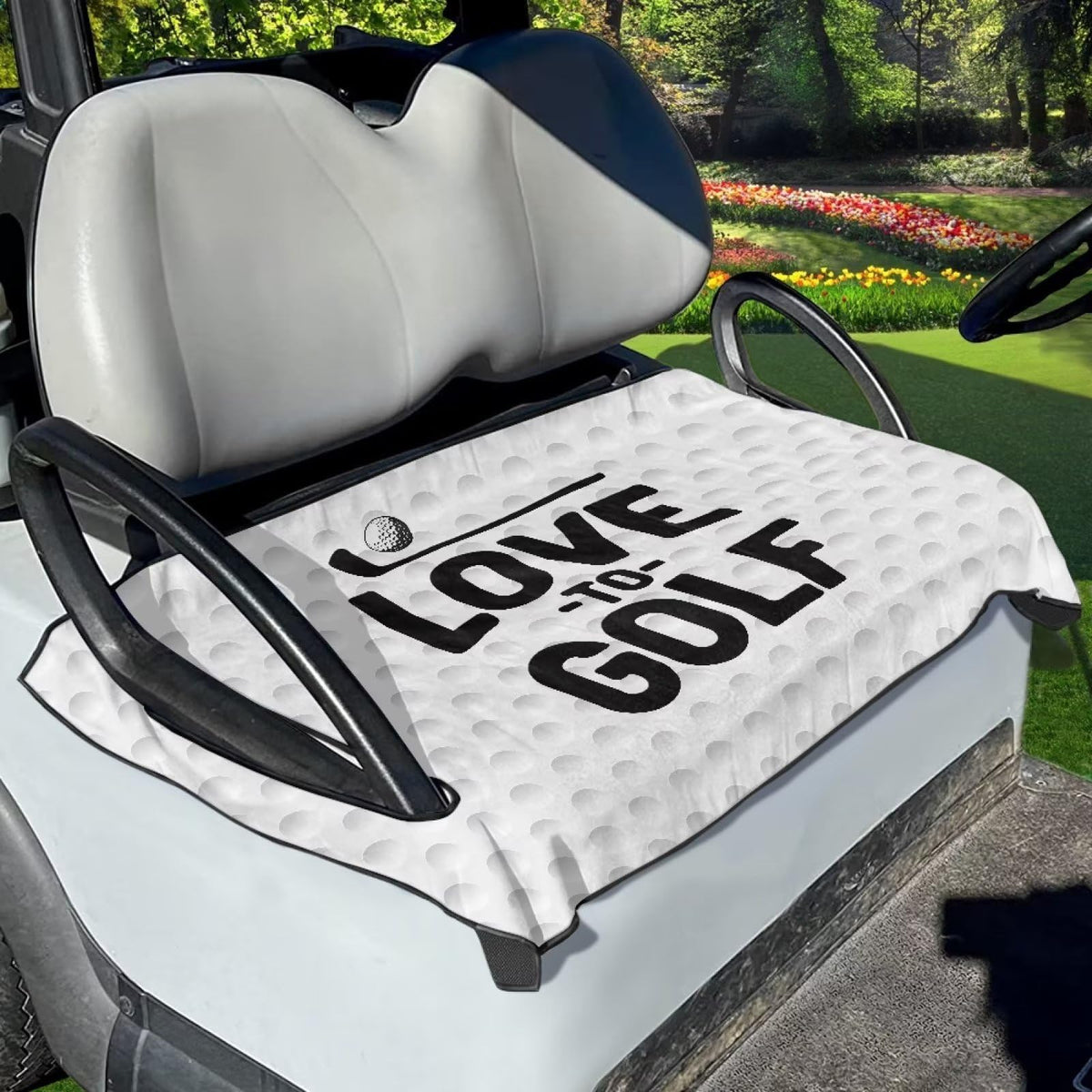 AFPANQZ golf cart seat cover in Love to Golf print protects seats from dust and sweat.