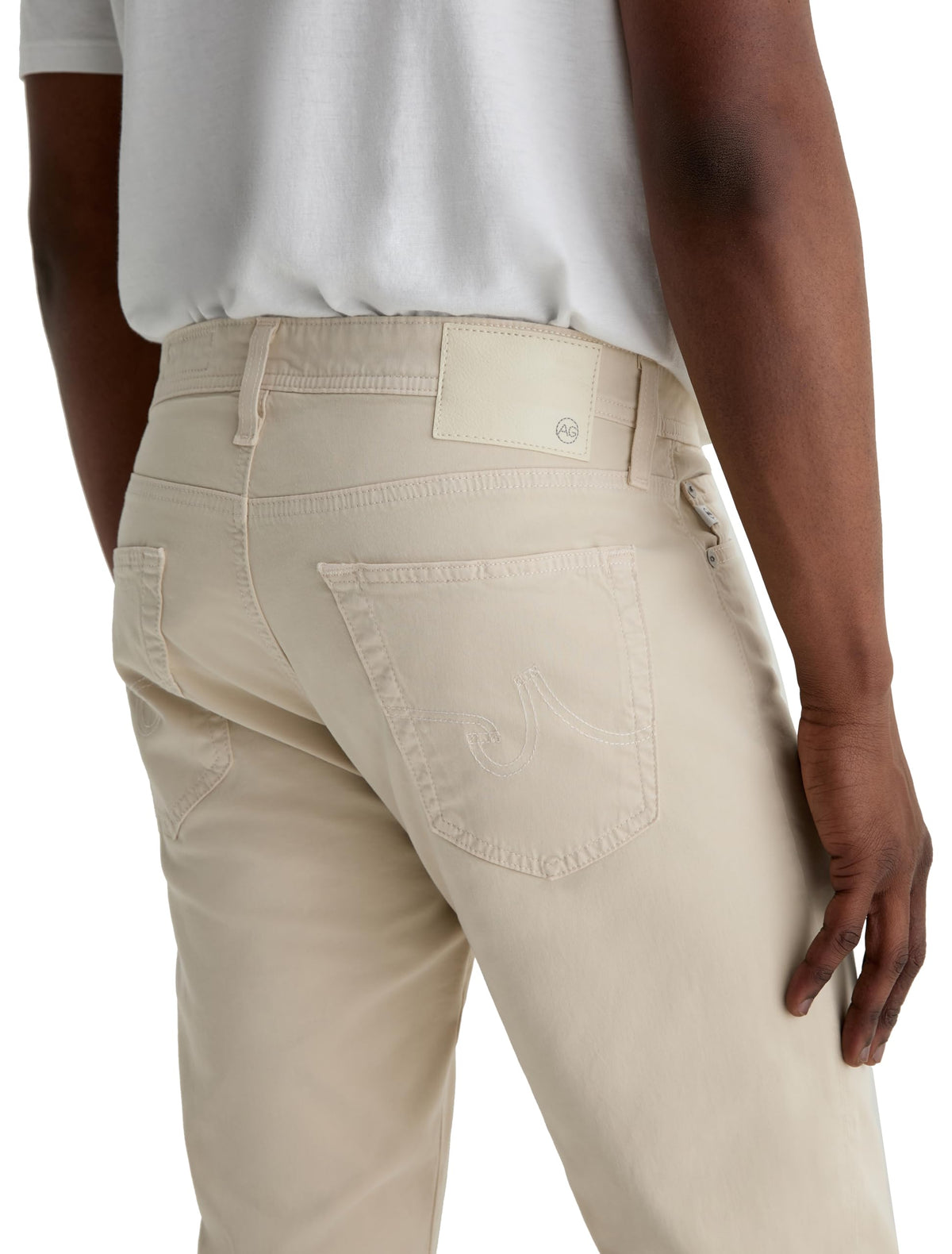 Bottom opening of AG Tellis Modern Slim pant showing slim ankle profile