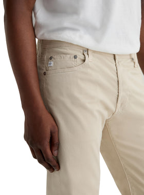 Fabric detail of AG Tellis Modern Slim in sueded stretch sateen for comfort
