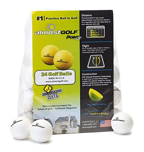 AG AlmostGolf white foam ball close-up for safe indoor practice.