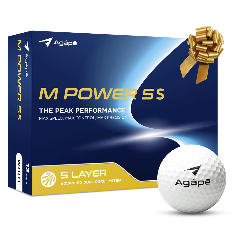 Agape MP5S white ball close-up showing Duraplus cover for durability on greens.