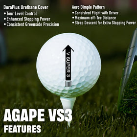 Agape VS3 mantle technology highlights reduced backspin and responsive feel.