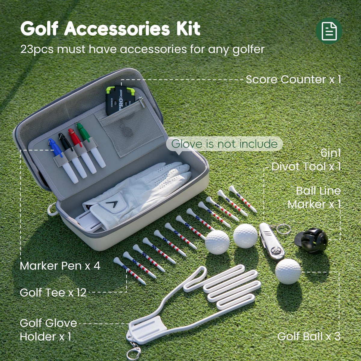AGUstrike 12 tees pack neatly aligned for quick tee-offs