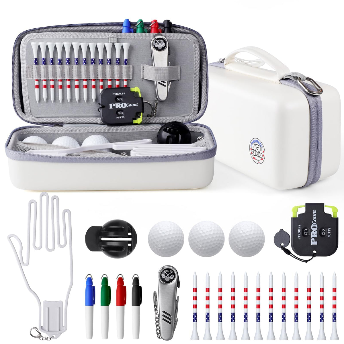AGUstrike golf accessories kit case keeps items organized on the go