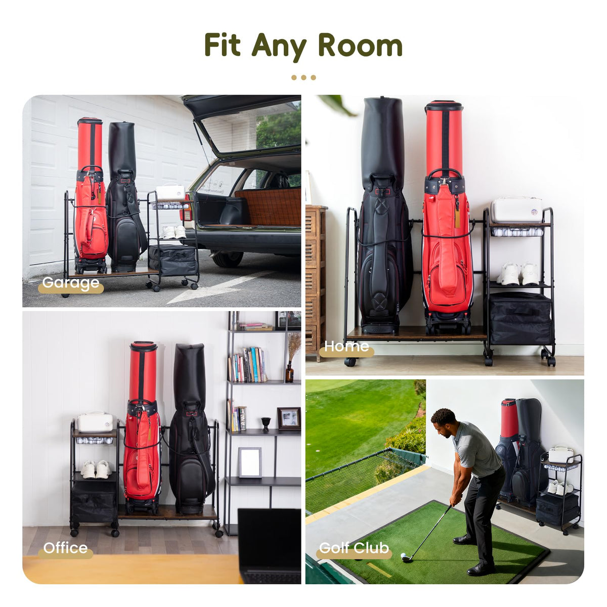 AGUstrike golf bag storage organizer side view shows independent straps.