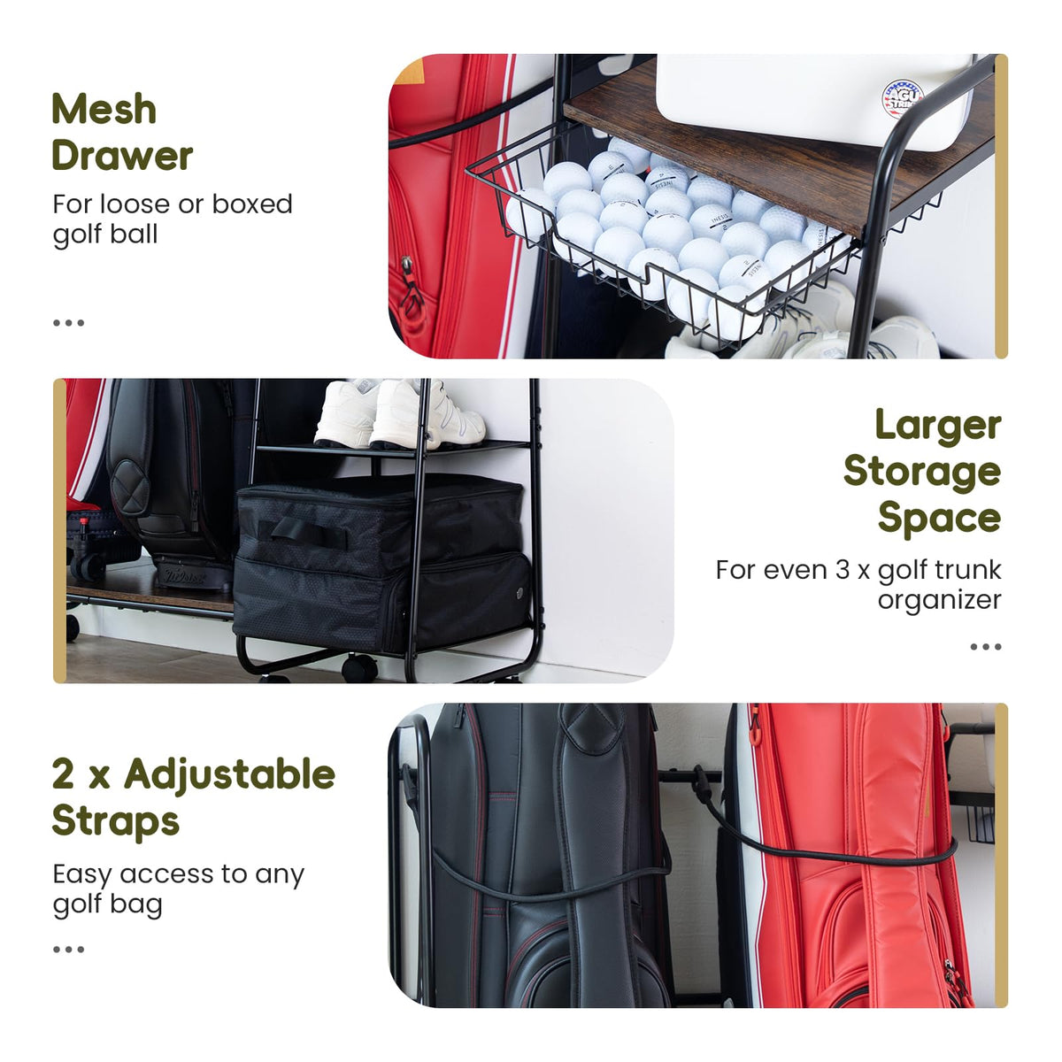 AGUstrike two-bag rack with wheels offers versatile placement.