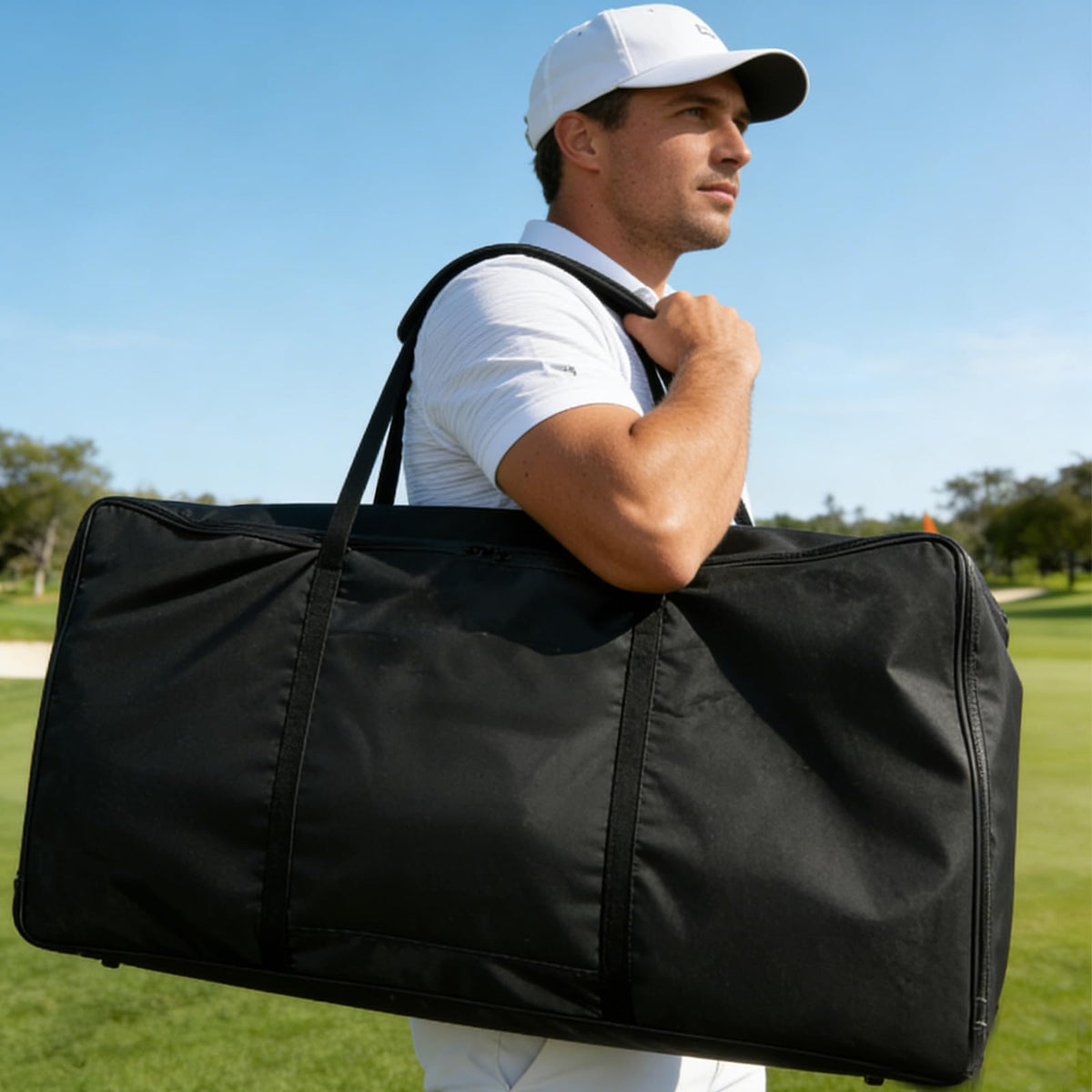 Aidetech travel-ready bag supports on-the-go golf with foldable carts.