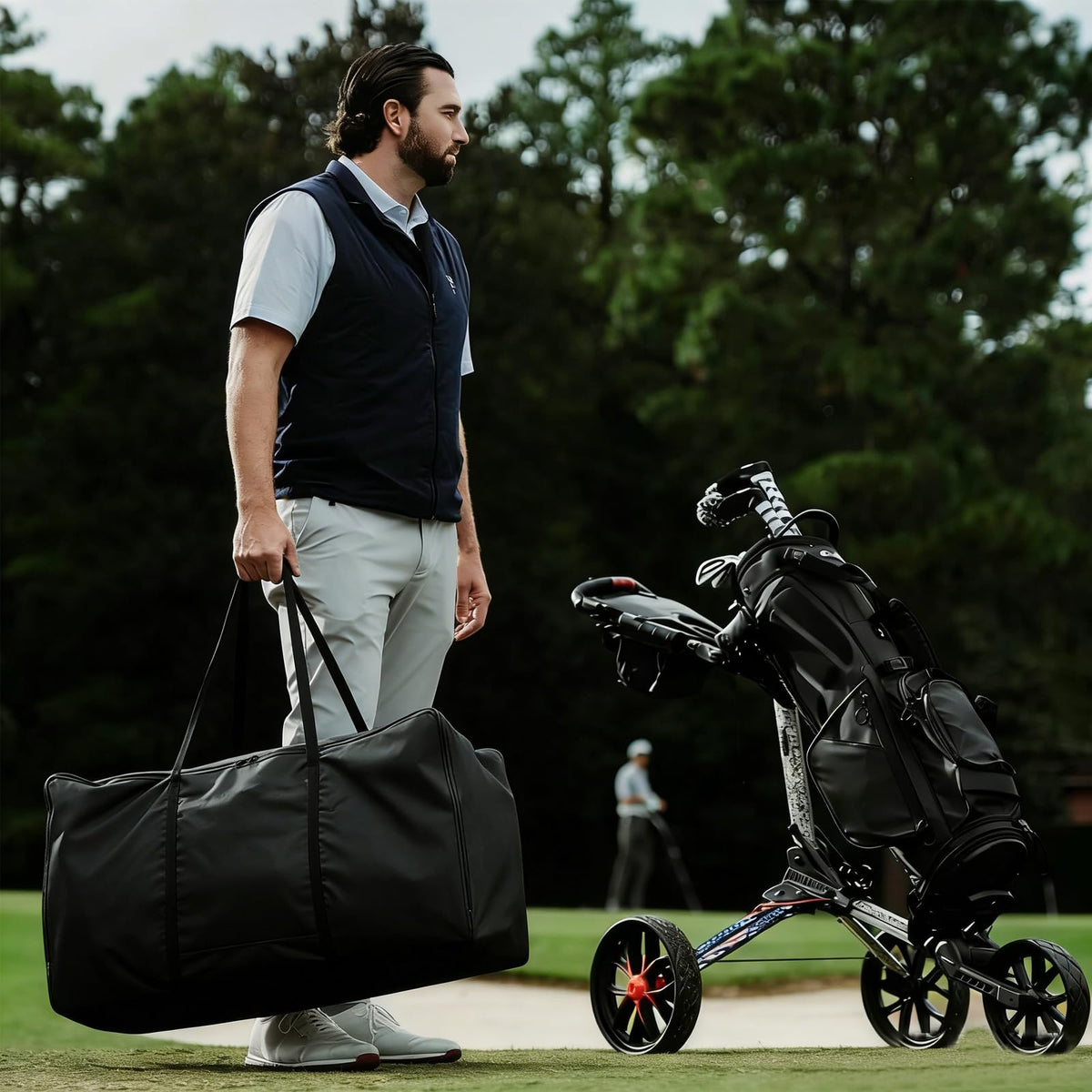 Aidetech bag shows waterproof Oxford fabric protecting gear during travel.