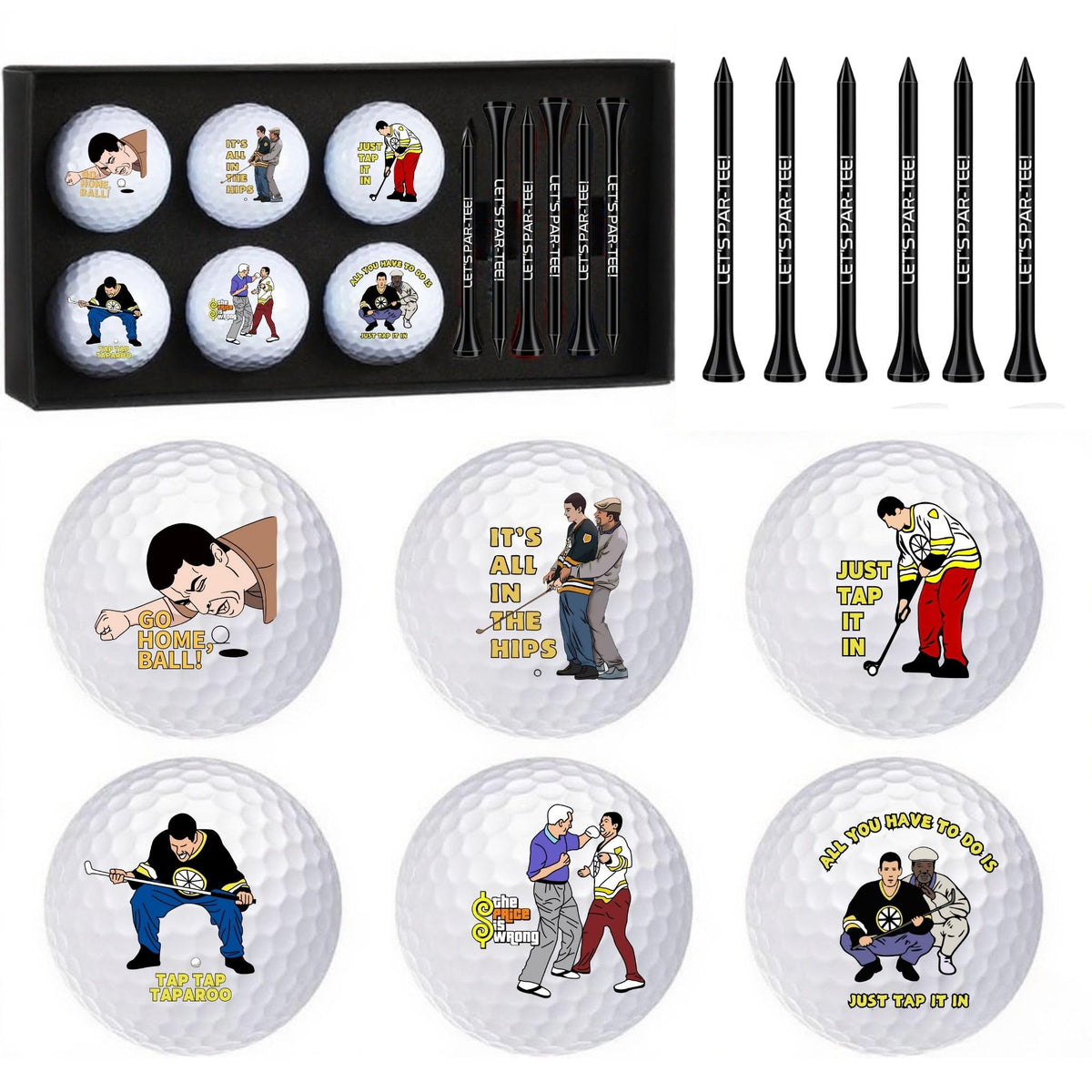 Aikiprety funny golf balls set on white background, ideal gag gift for golf lovers