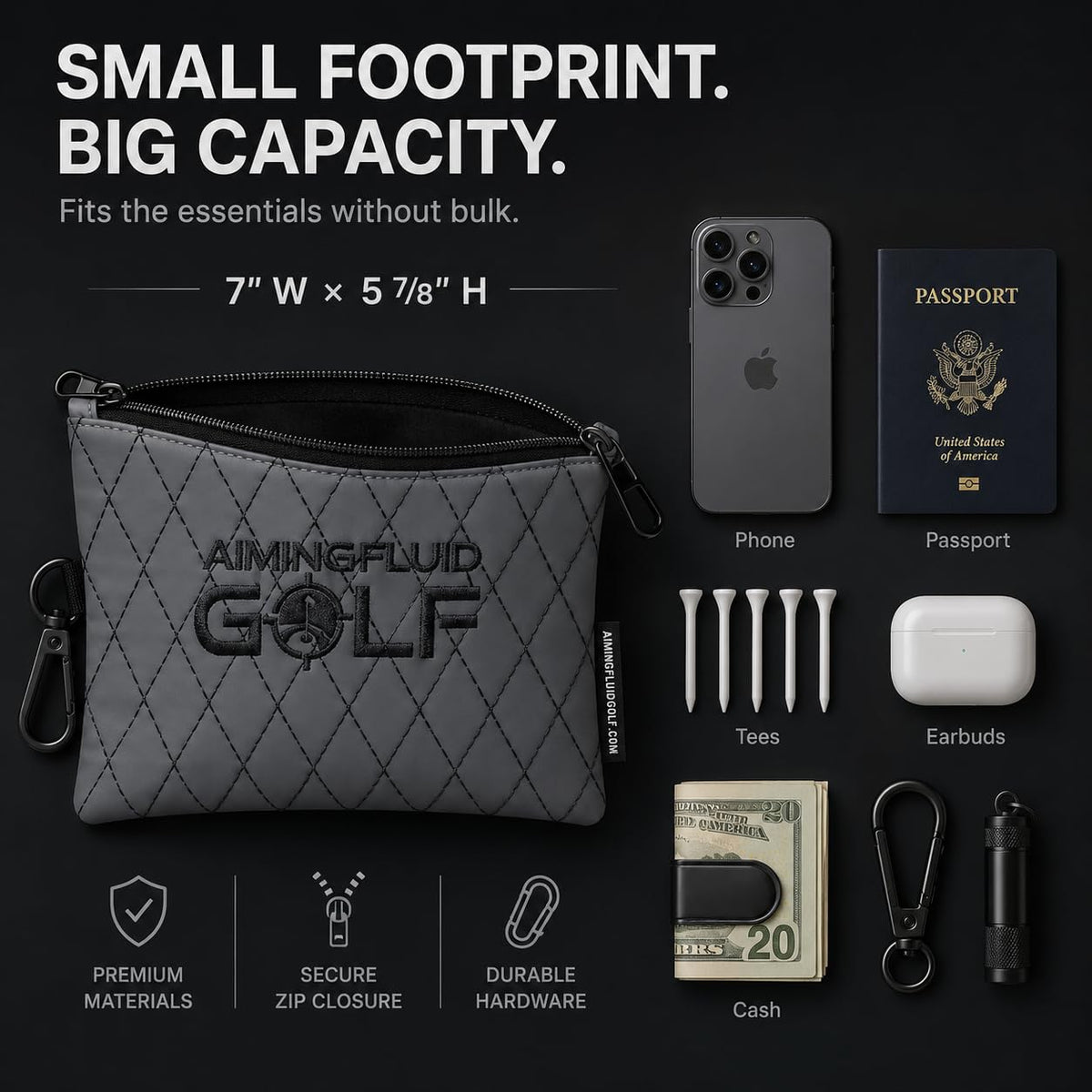 Aiming Fluid Golf diamond-stitching design elevates style on golf trips and tournaments