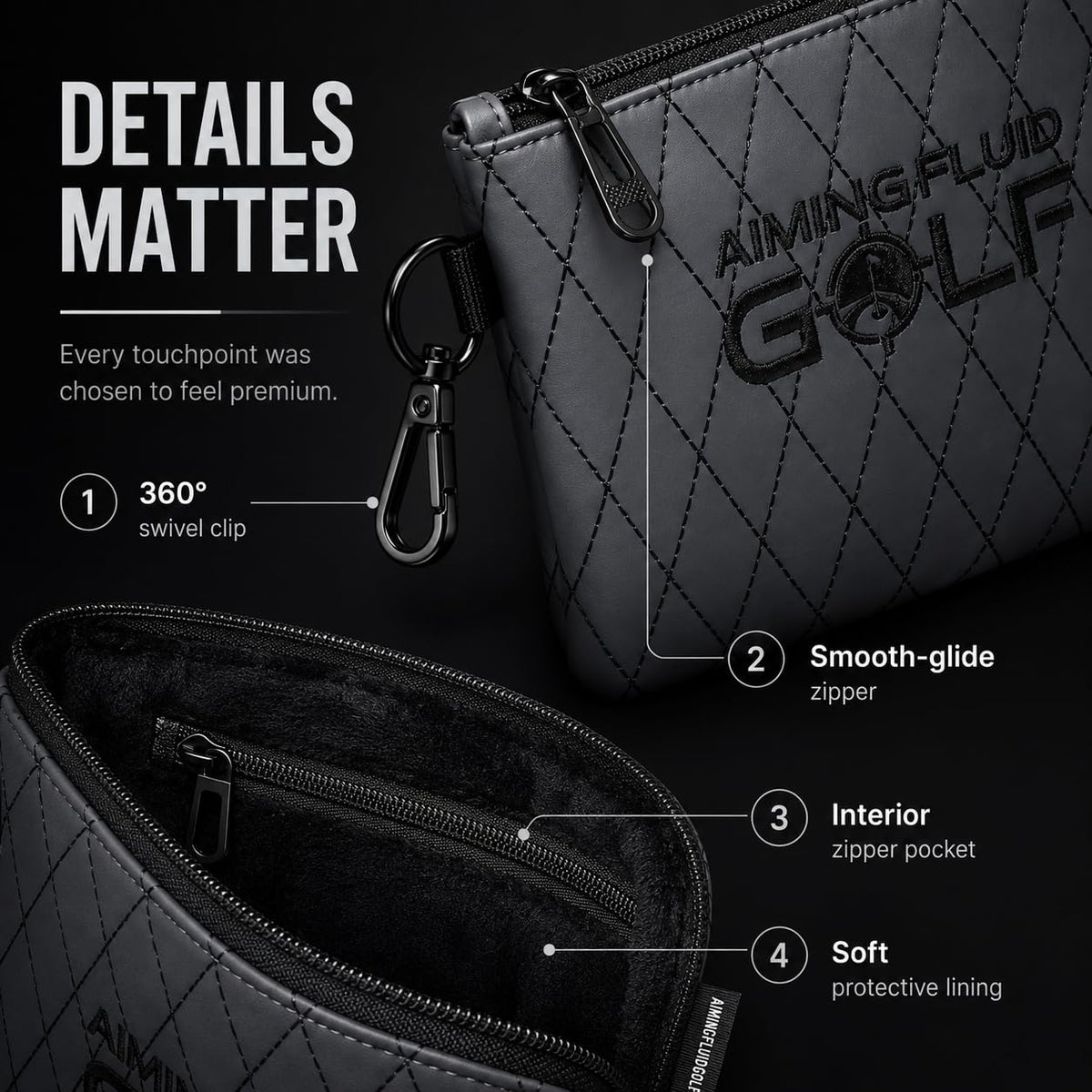 Aiming Fluid Golf easy-access organization helps stay prepared during rounds and travel