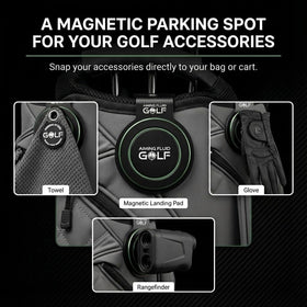 Aiming Fluid Golf Magnetic Landing Pad soft-safe layer protects gear and bag fabric.