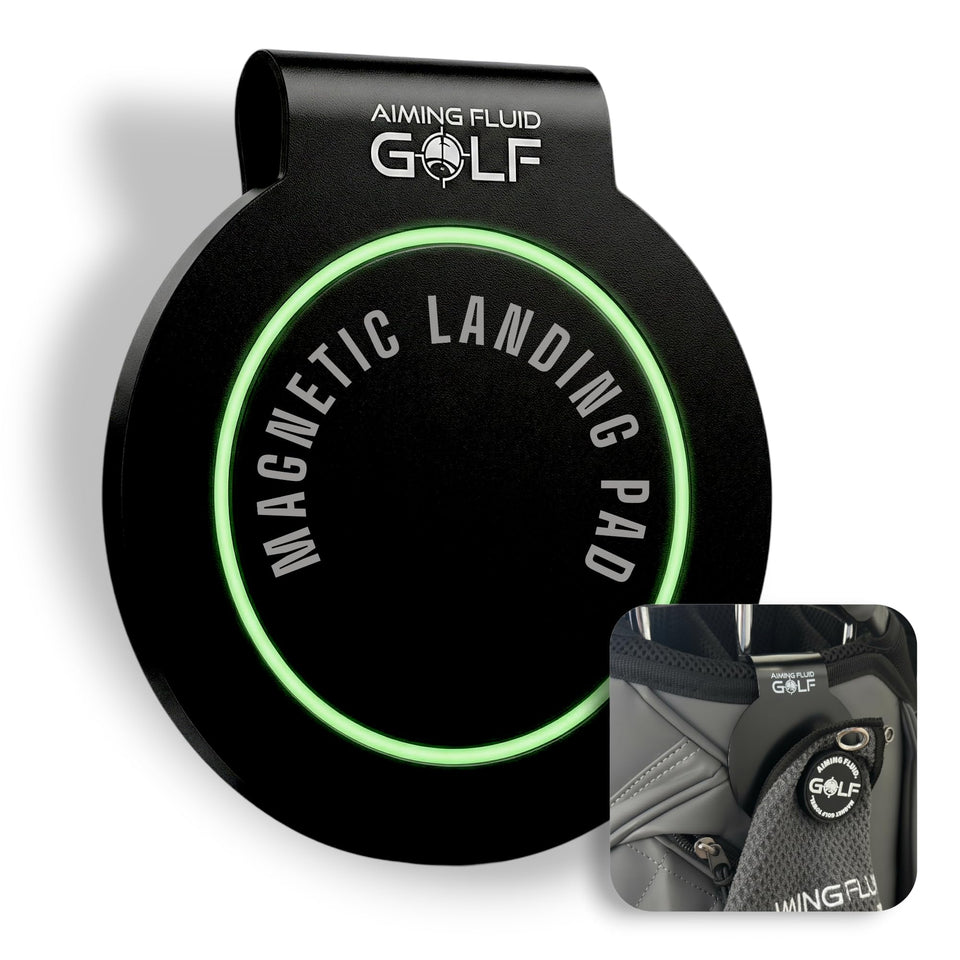 Aiming Fluid Golf Magnetic Landing Pad with steel core secures towels and tools.
