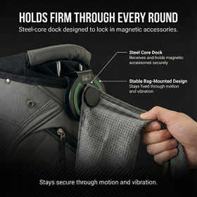 Aiming Fluid Golf Magnetic Landing Pad towel-holder in action for quick access.