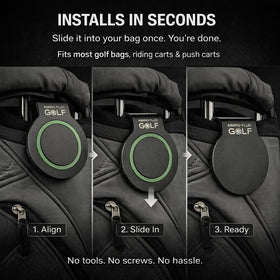 Aiming Fluid Golf Magnetic Landing Pad universal-fit clip attaches to any golf bag.