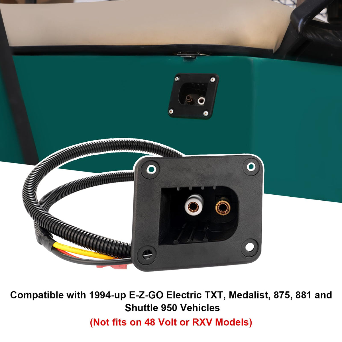 AIPSET 36V golf cart receptacle back view showing robust connection points for EZGO.