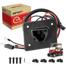 AIPSET 48V golf cart charger receptacle close-up highlighting a secure connection.