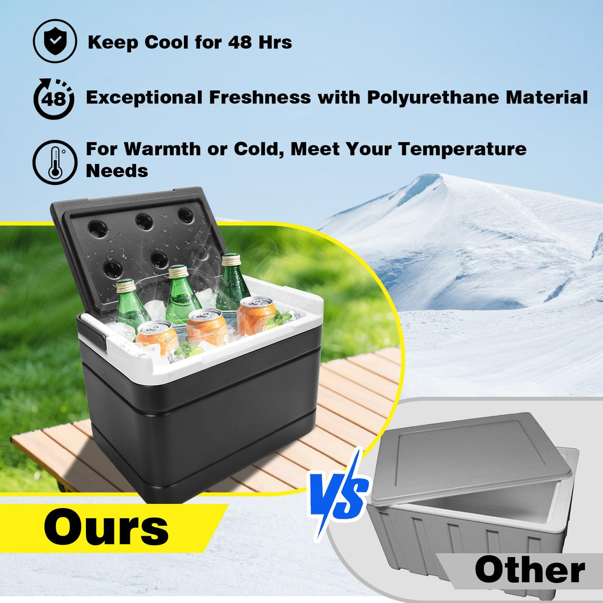 AIPSET 6L insulated ice box keeping beverages cold on a sunny day.