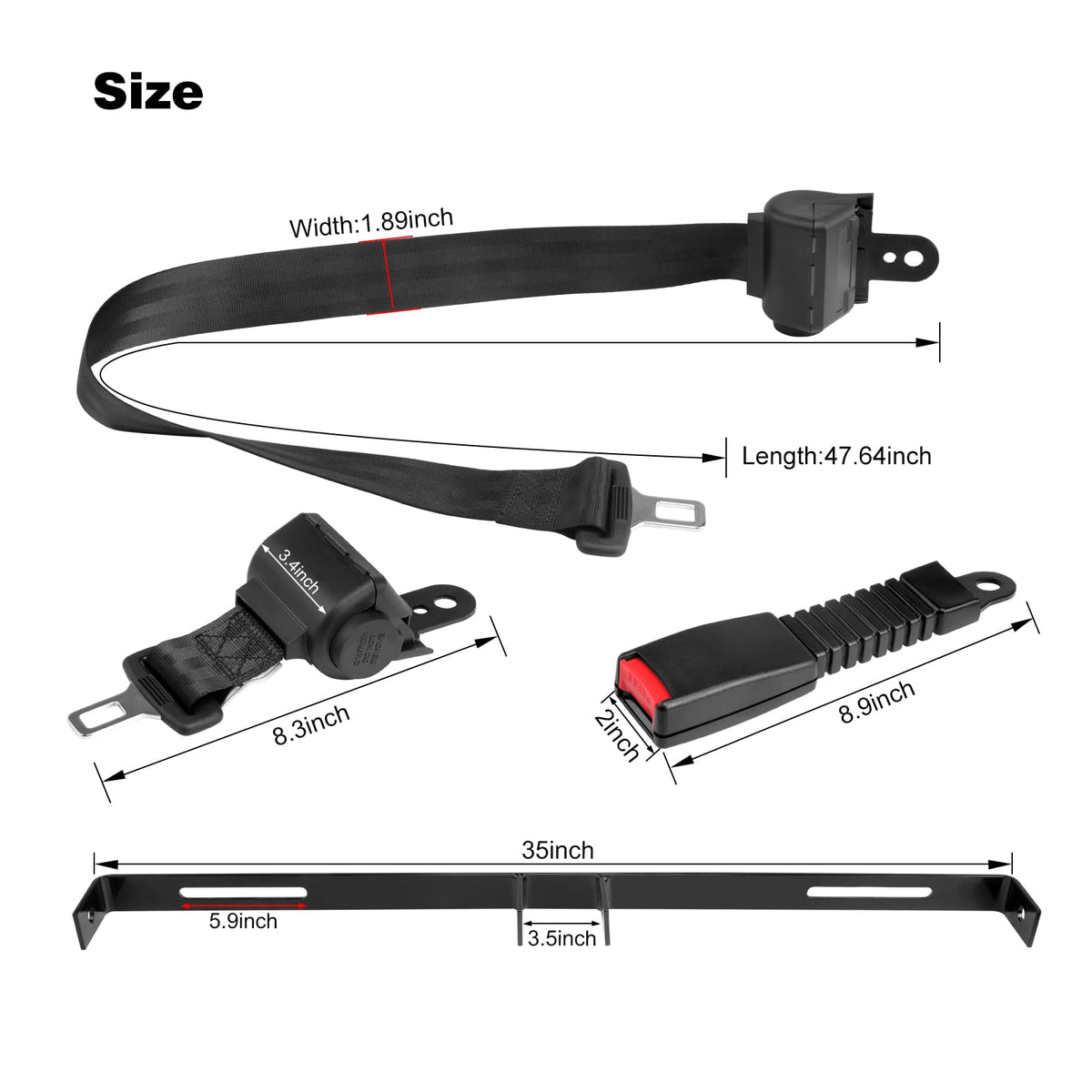 Bracket length of 35 inches supports 2-seat configurations.