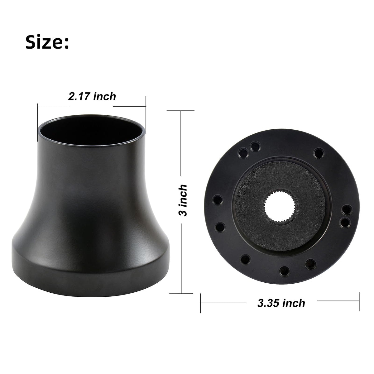 Easy installation: remove wheel nut, slide adapter, reattach wheel.