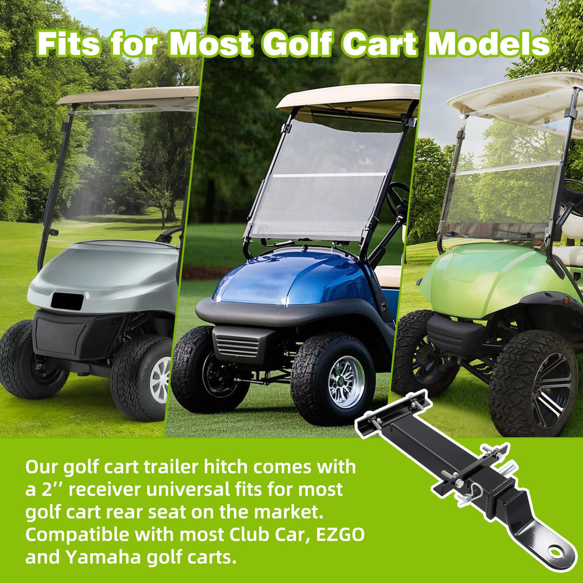 AIPSET hitch fits EZGO, Club Car and Yamaha footrest plates